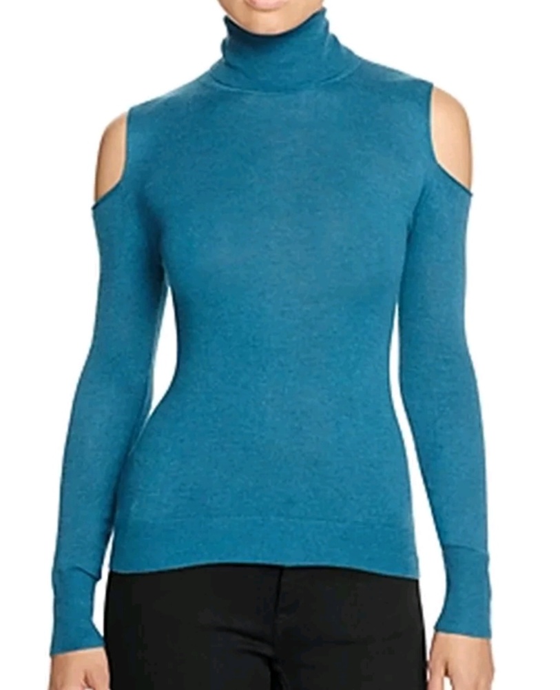 Bluish green cold shoulder mock neck top 💕